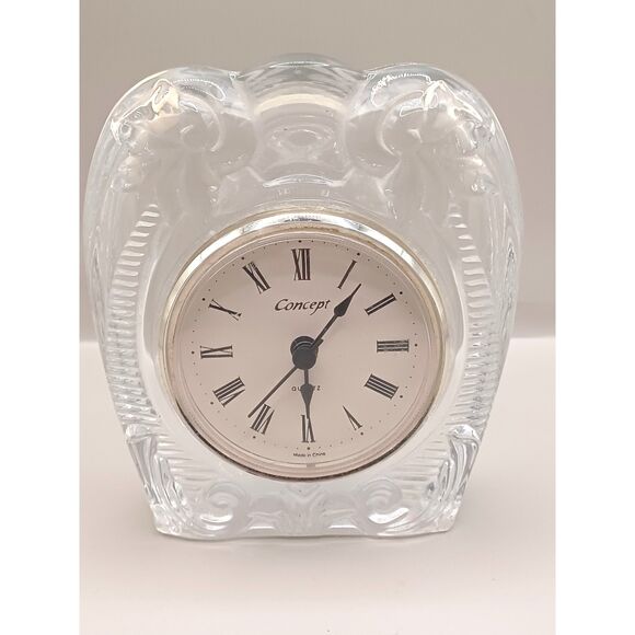Vintage Cristal d'Arques Concept Leaded Crystal Palm Trees Mantel Desk Clock - Picture 1 of 9